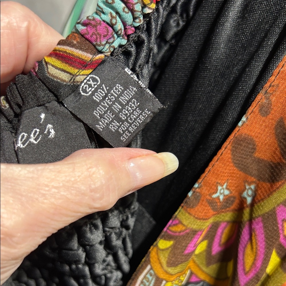Black Paisley Midi Slip Dress with Pink & Teal Accents - Picture 2 of 8
